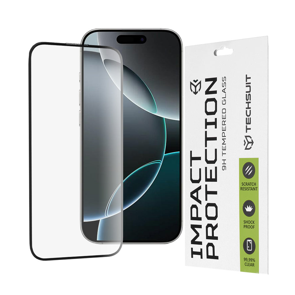 Techsuit Screen Protector Film for Apple iPhone 16 Pro, Tempered Glass, Full Glue, 111D, Black