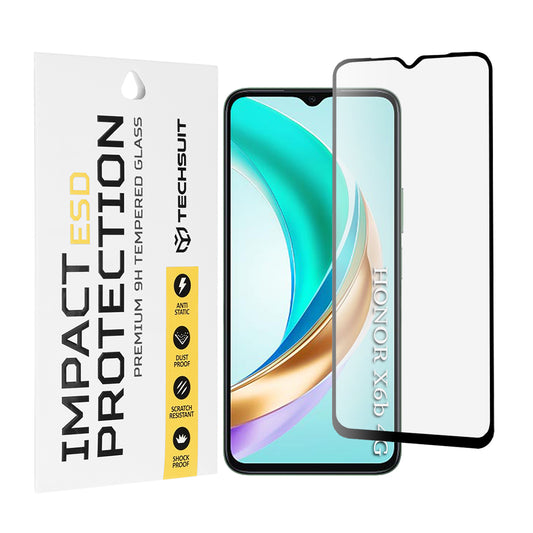 Techsuit Screen Protector Film for Honor X6b, Tempered Glass, Full Glue, Black