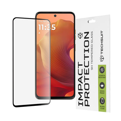 Techsuit Screen Protector Film for Motorola Moto G15 / G15 Power, Tempered Glass, Full Glue, 111D, Black