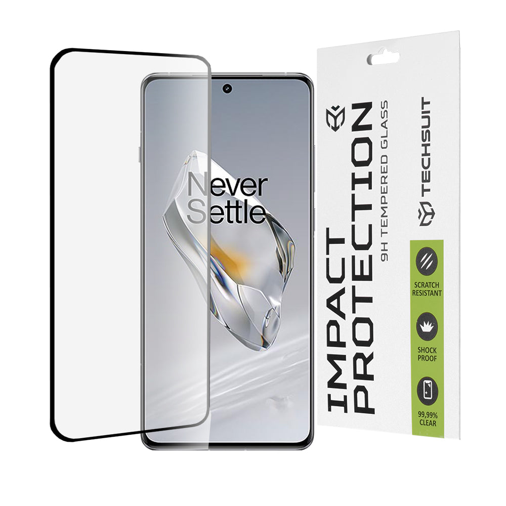 Techsuit Screen Protector Film for OnePlus 12, Tempered Glass, Full Glue, 111D, Black