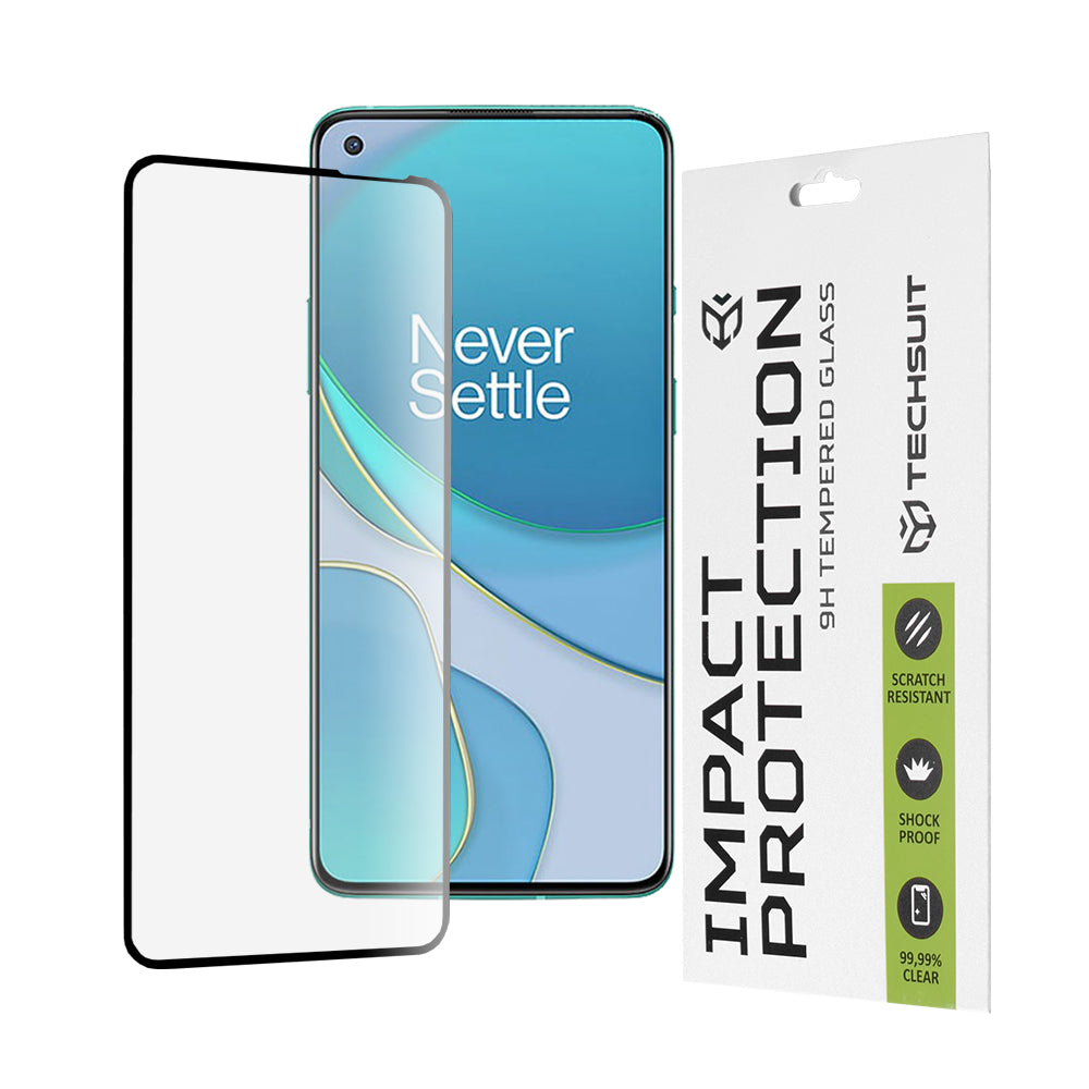 Techsuit Screen Protector Film for OnePlus 8T, Tempered Glass, Full Glue, 111D, Black