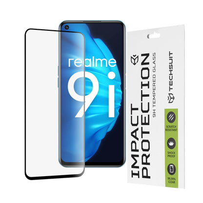 Techsuit Screen Protector Film for OnePlus Nord CE 2 Lite 5G / Realme Narzo 50 / 9 5G / 9i / 9 Pro, Tempered Glass, Full Glue, 111D, Black