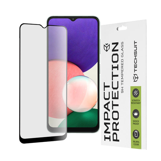 Techsuit Screen Protector Film for Samsung Galaxy A22 5G A226, Tempered Glass, Full Glue, 111D, Black