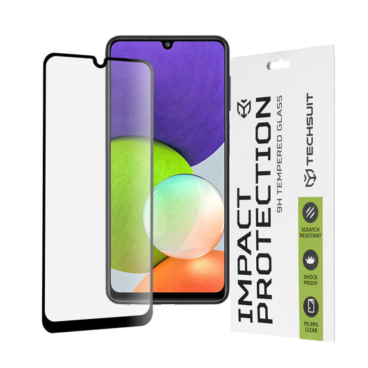 Techsuit Screen Protector Film for Samsung Galaxy M22 M225 / A22 A225, Tempered Glass, Full Glue, 111D, Black