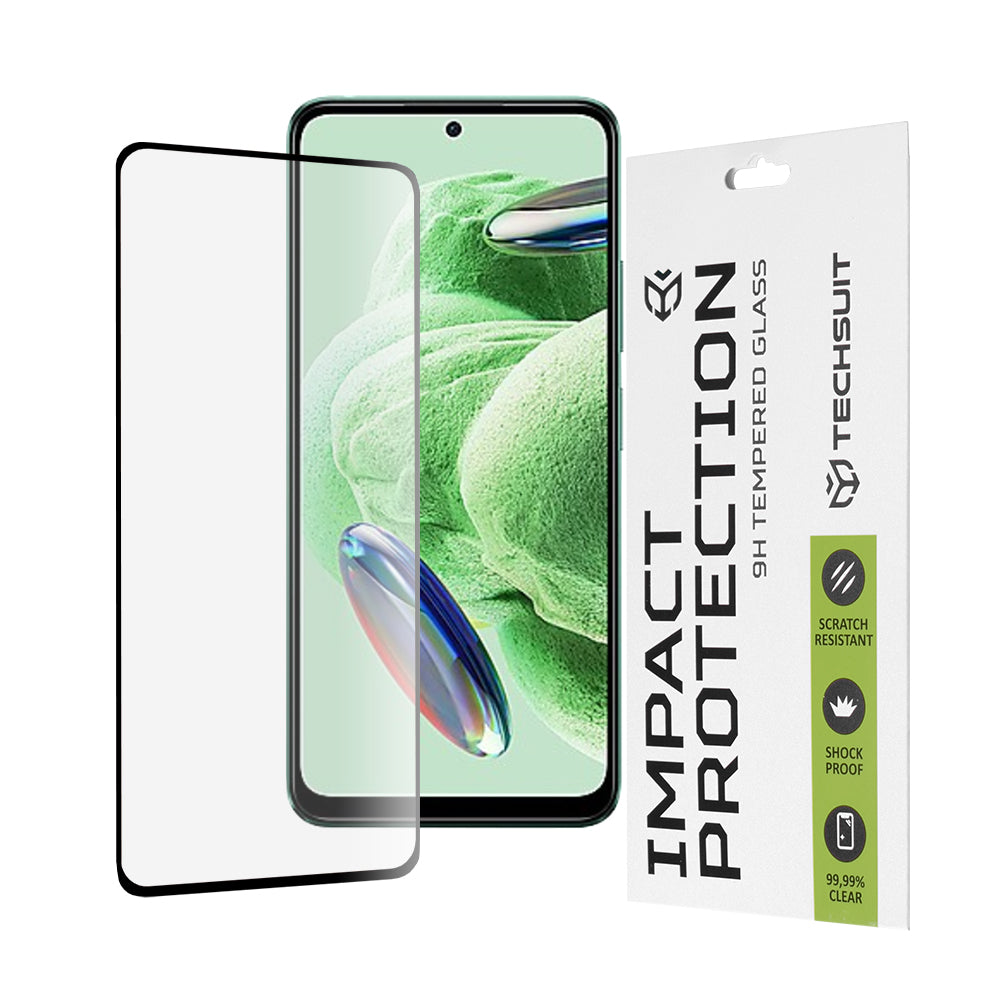 Techsuit Screen Protector Film for Xiaomi Redmi Note 12 4G / Poco X5 / Note 12 5G, Tempered Glass, Full Glue, 111D, Black