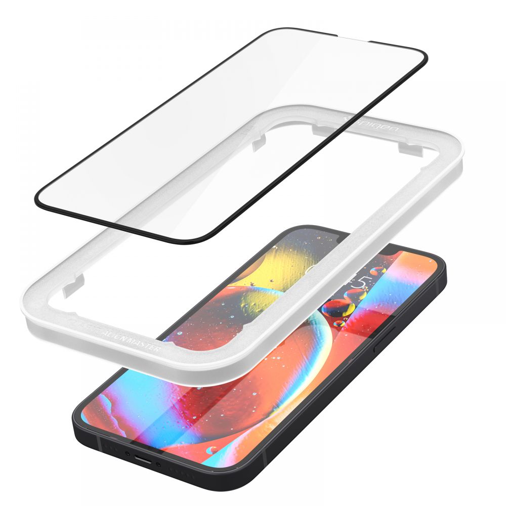 Spigen GlastR Align Master Screen Protector for Apple iPhone 17e / 16e / 14, Tempered Glass, Full Glue, Set of 2 pieces, Black AGL03387