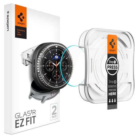 Spigen GlastR EZ FIT Protection Film for Samsung Galaxy Watch8 Classic, Set of 2 Pieces, Tempered Glass AGL09877