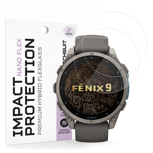 Techsuit Nano Flex Protective Film for Garmin Fenix 9 Pro 47mm / Fenix 9 47mm, Set of 2 pieces, Plastic, Black