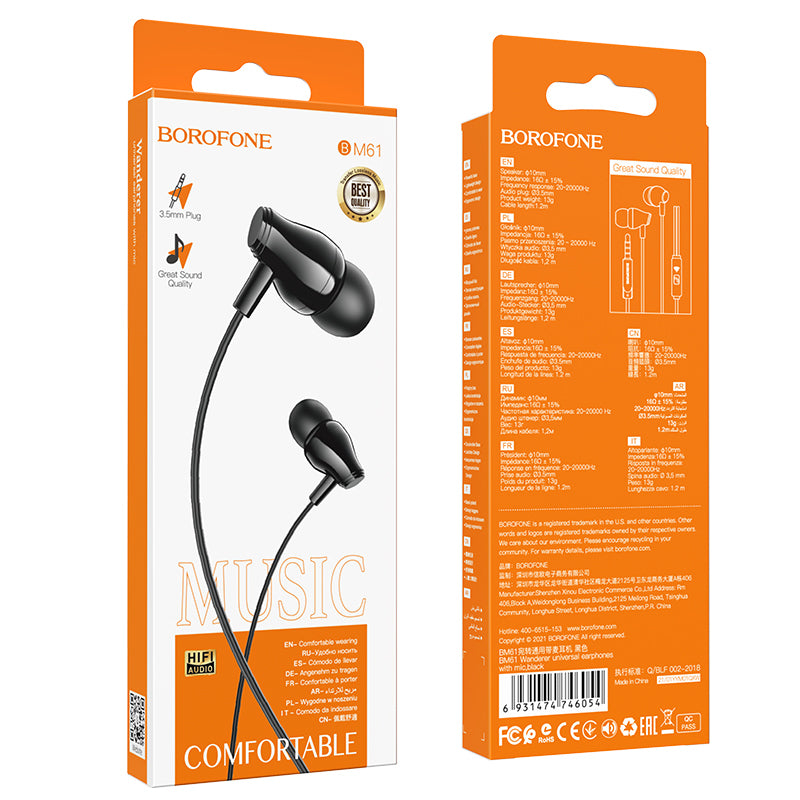 Handsfree 3.5mm Handsfree Earphones BM61 Wanderer, Black 