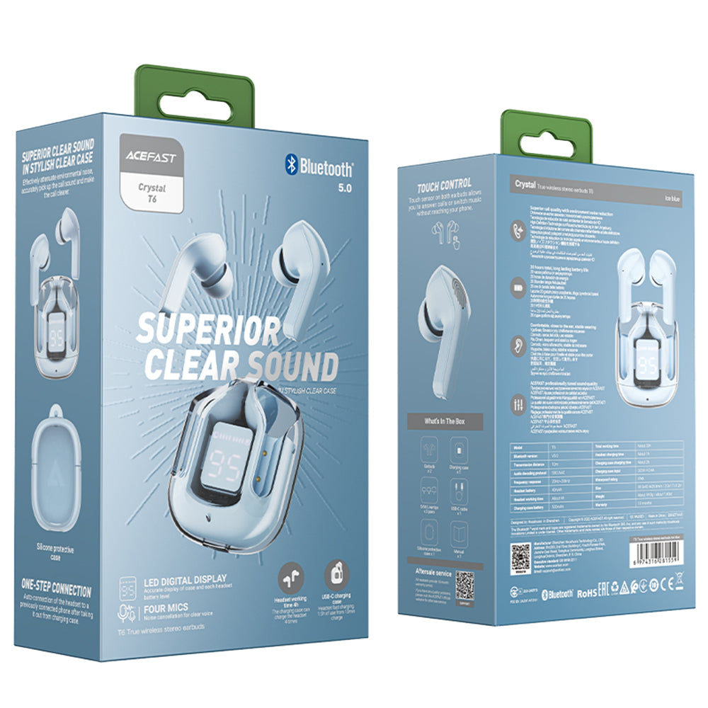 Acefast T6 Bluetooth Handsfree, TWS, Blue