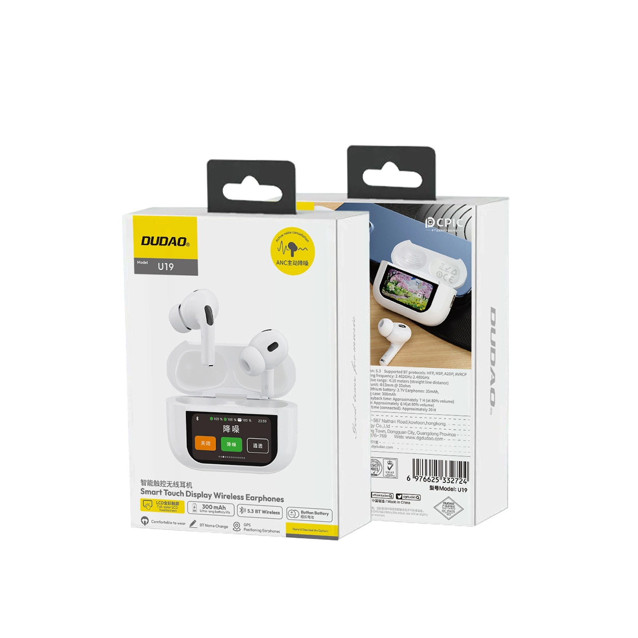 Handsfree Bluetooth Dudao U19 Display, TWS, White, Resealed