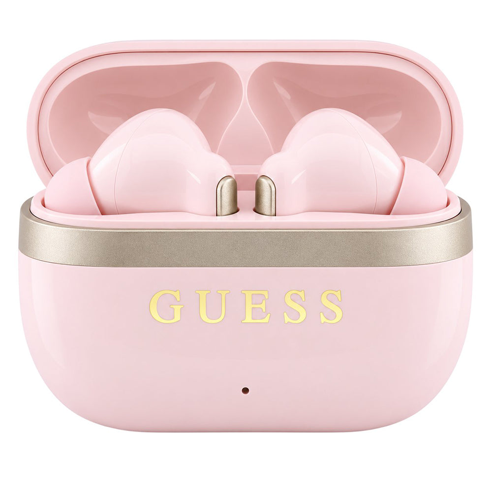 Guess Glossy Gold Line Printed Classic Logo Bluetooth Handsfree, TWS, Pink