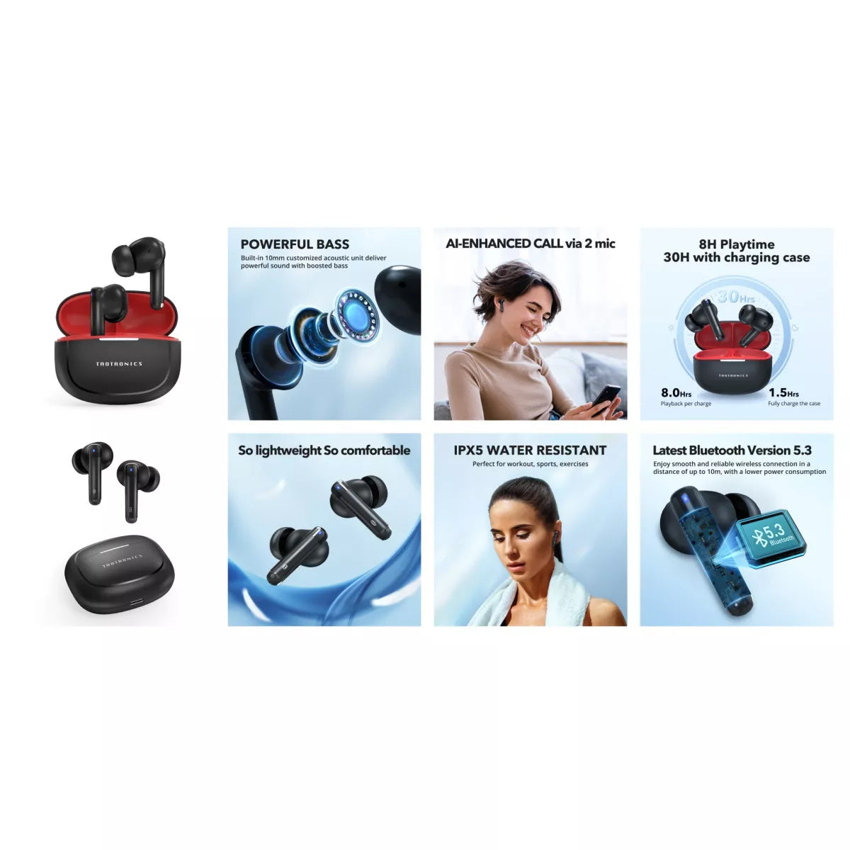 Bluetooth Handsfree TaoTronics TT-BH1120, TWS, Black
