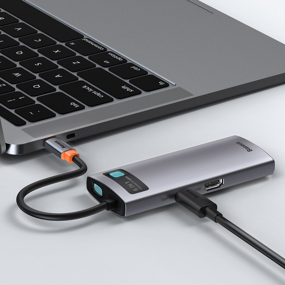 Baseus Metal Gleam USB-C Hub, 3 x USB-A 3.0 - 1 x USB-C - 1 x HDMI - 1 x RJ45, Gray CAHUB-CW0G