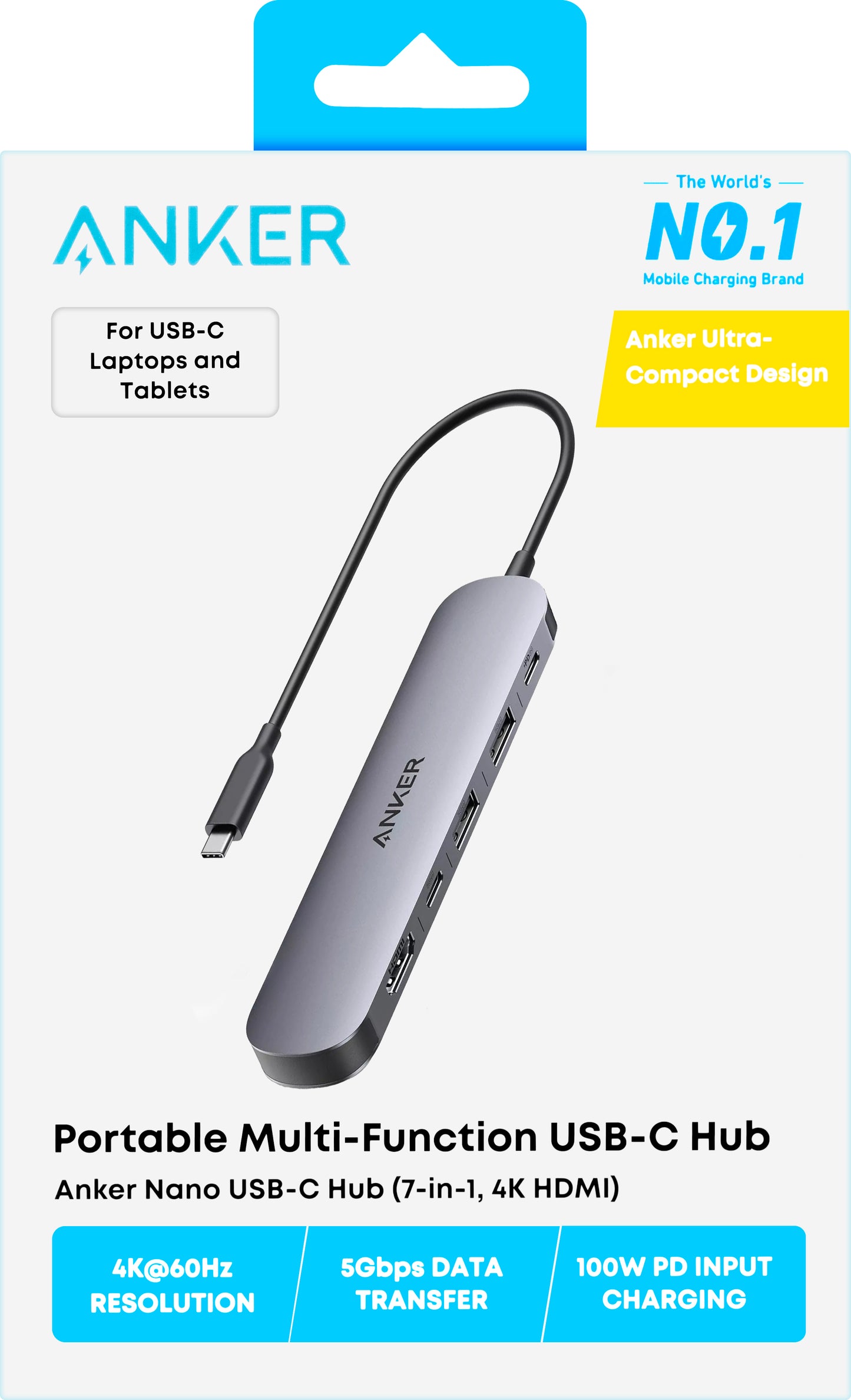 Anker USB-C Hub, 2 x USB-A 3.0 - 2 x USB-C - 1 x HDMI - 1 x SD - 1 x microSD, Gray A83D2HA1