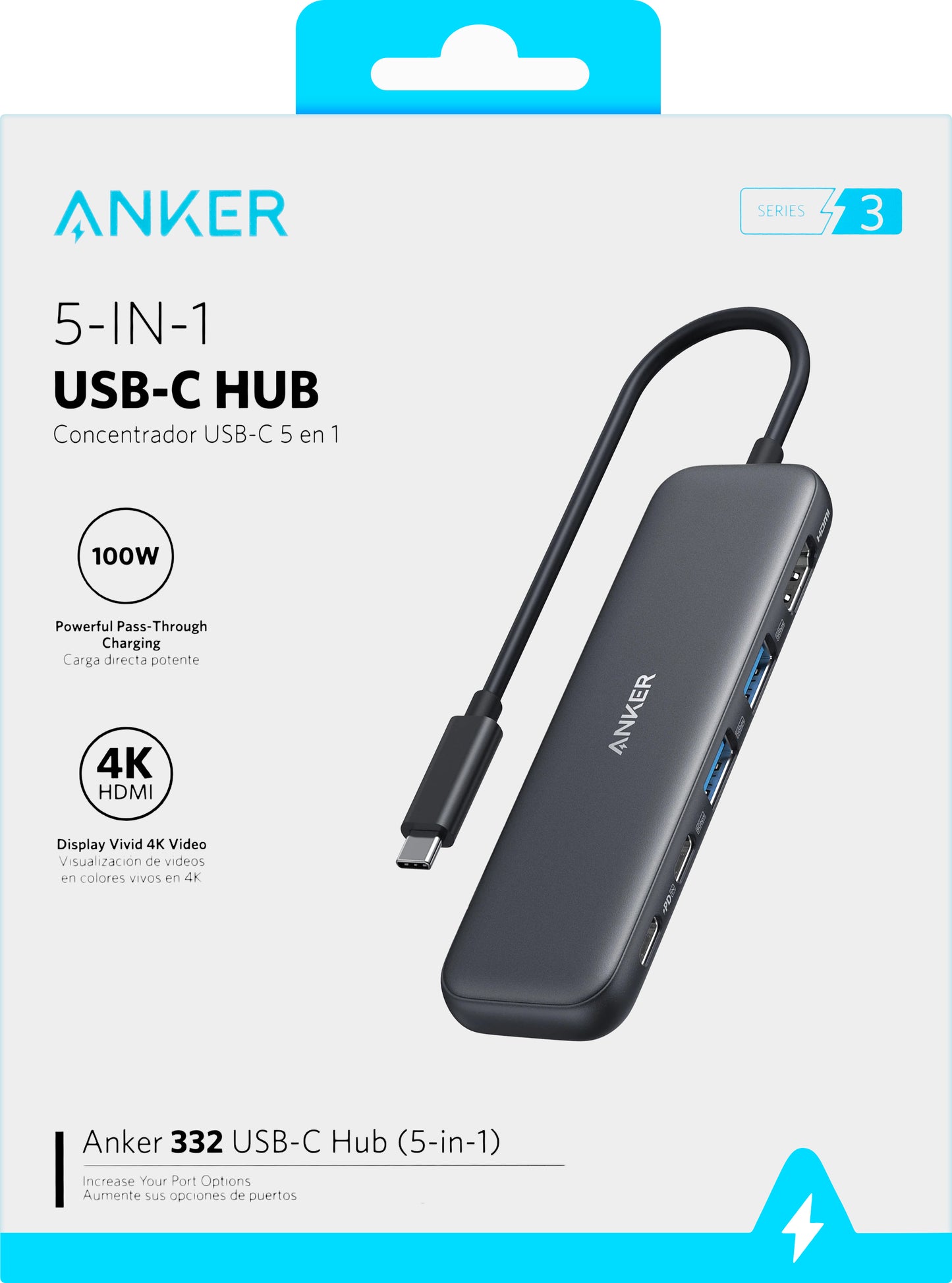 Anker 332 USB-C Hub, 2 x USB-A - 2 x USB-C - 1 x HDMI, Gray A8355H11