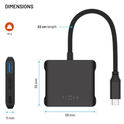 Fixed Quadri USB-C Hub, 5in1, Black