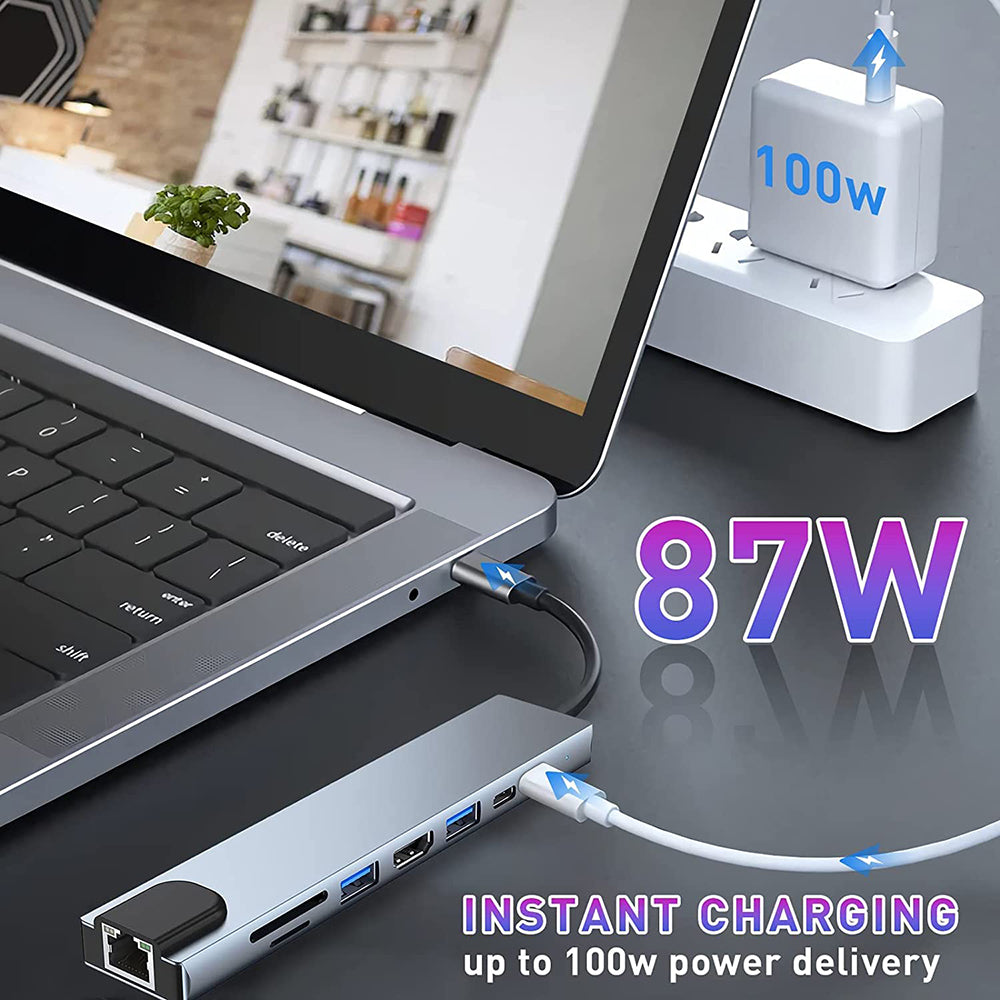 Techsuit H2 NetBridge USB-C Hub, 8in1, Gray