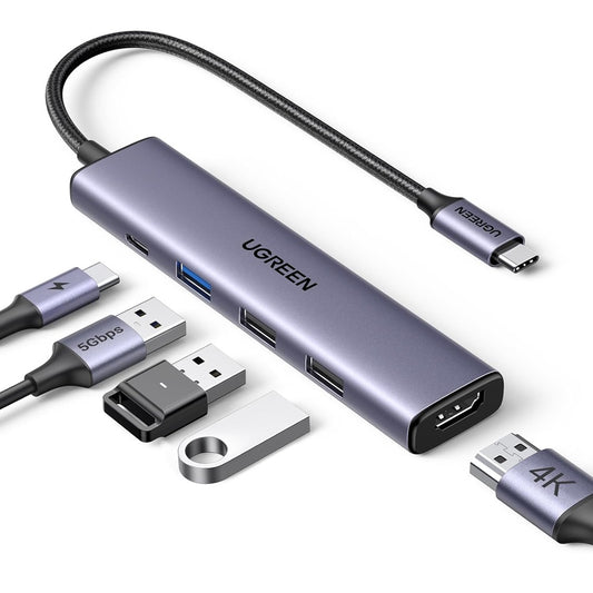 UGREEN CM478 USB-C Hub, 1 x USB-A 3.0 - 2 x USB-A - 1 x USB-C - 1 x HDMI, Grey Resealed