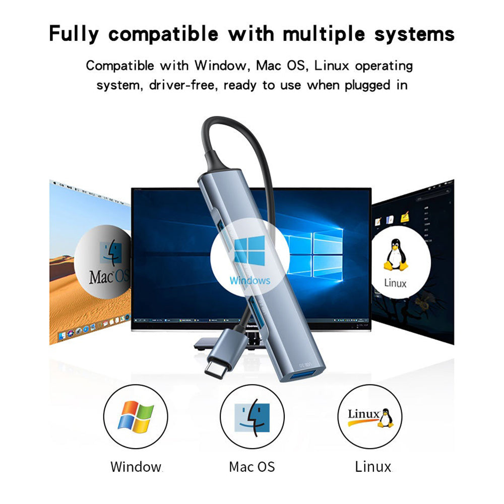 Yesido HB17 USB-C Hub, 4in1, Grey