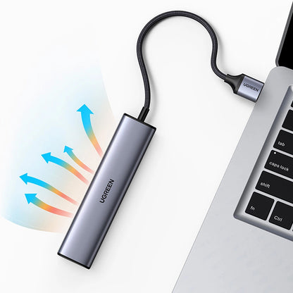 UGREEN CM475 USB Hub, 3 x USB-A 3.0 - 1 x USB-C - 1 x RJ45, Gray