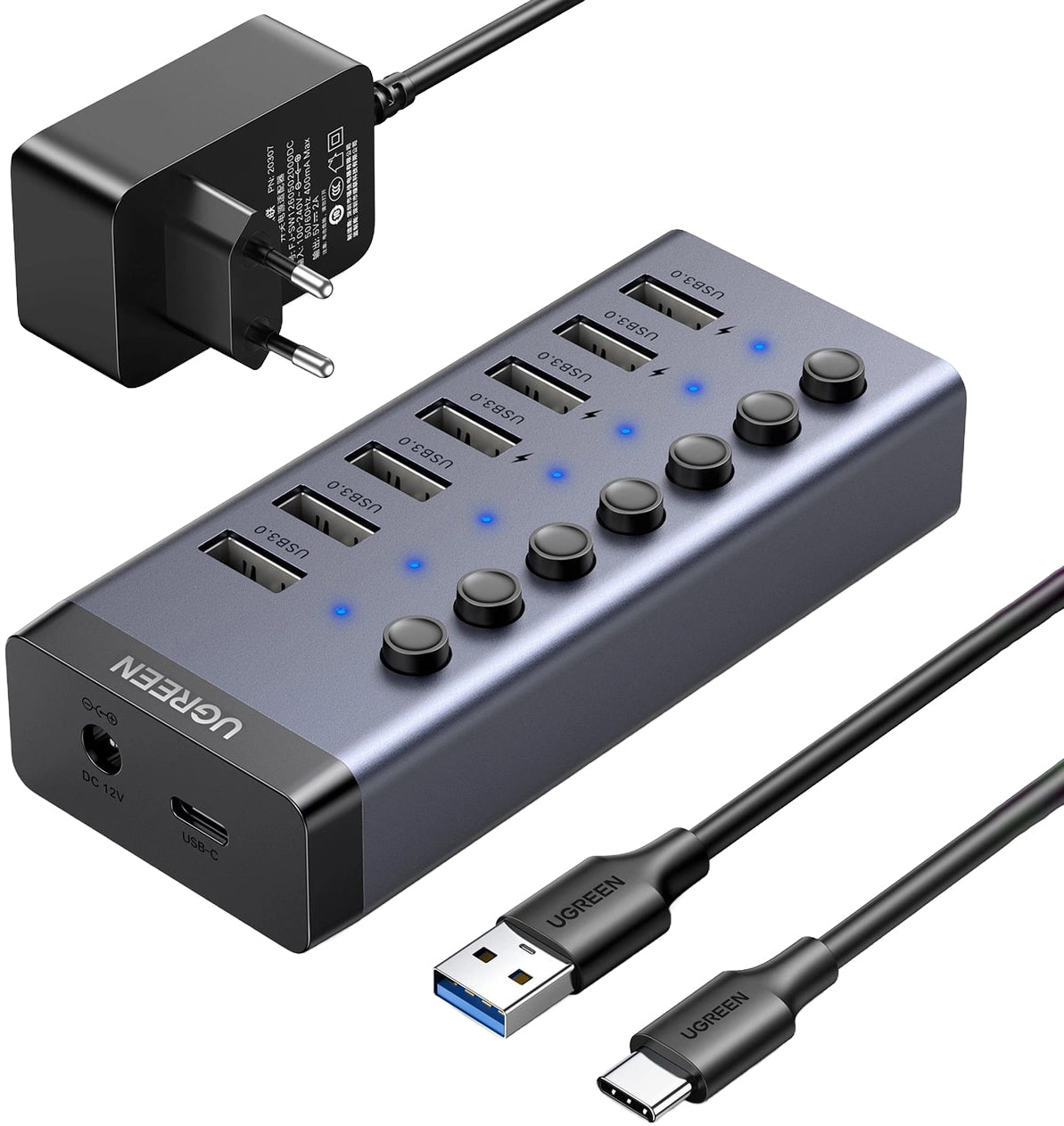 UGREEN CM481 USB Hub, 7 x USB-A 3.0, Gray