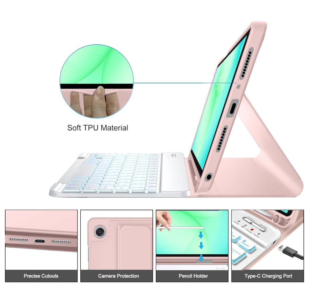 Keyboard Case for Samsung Galaxy Tab A11+ / Tab A9+, Tech-Protect, SC PEN, Pink