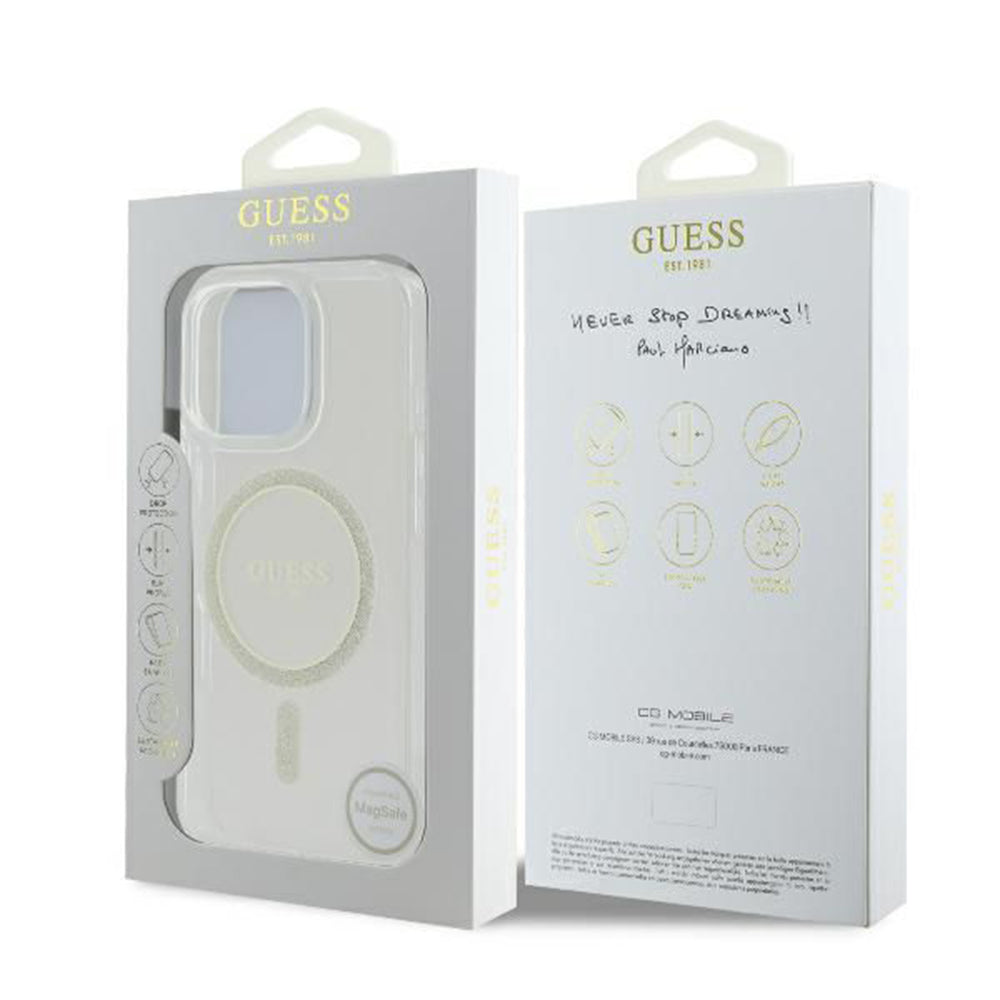 MagSafe Case for Apple iPhone 16 Pro, Guess, IML Glitter Ring, Transparent GUHMP16LHFGERET