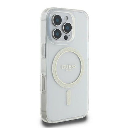 MagSafe Case for Apple iPhone 16 Pro, Guess, IML Glitter Ring, Transparent GUHMP16LHFGERET