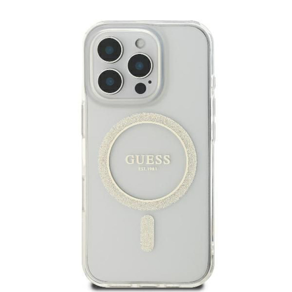 MagSafe Case for Apple iPhone 16 Pro, Guess, IML Glitter Ring, Transparent GUHMP16LHFGERET