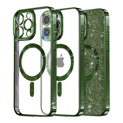MagSafe Case for Apple iPhone 13 Pro Max, Techsuit, Luxury Glitter, Dark Green