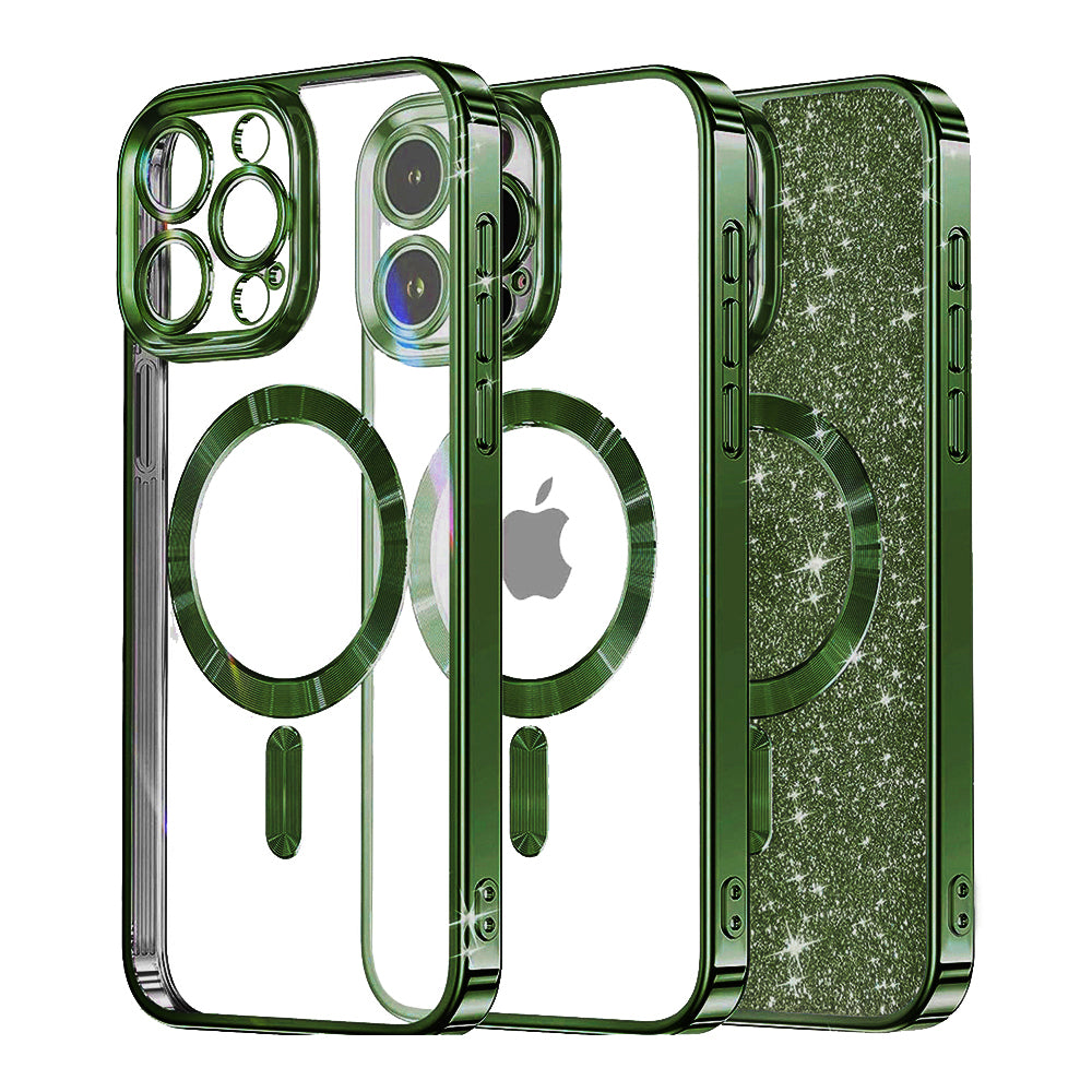 MagSafe Case for Apple iPhone 13 Pro, Techsuit, Luxury Glitter, Dark Green