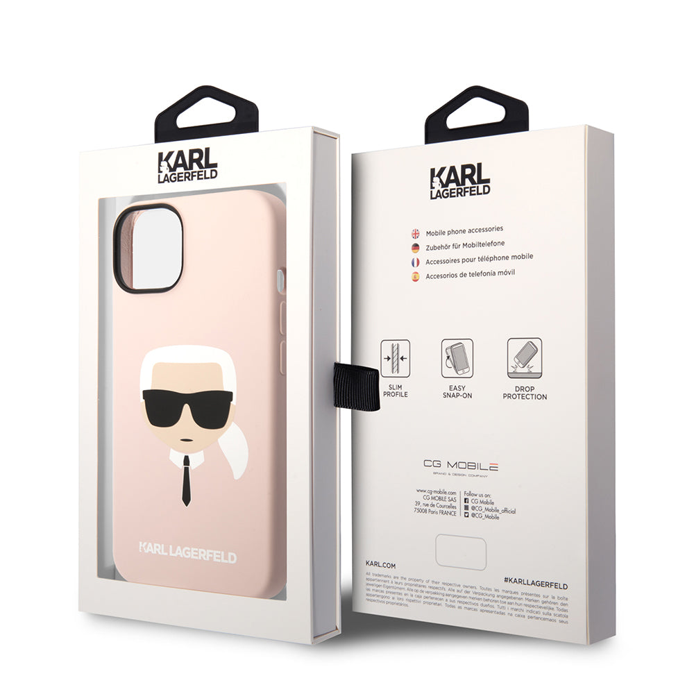 MagSafe Case for Apple iPhone 14 Plus, Karl Lagerfeld, Silicone Karl's Head, Pink