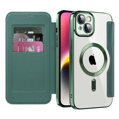 MagSafe Case for Apple iPhone 14 Plus, Techsuit, SmartMag Book, Green