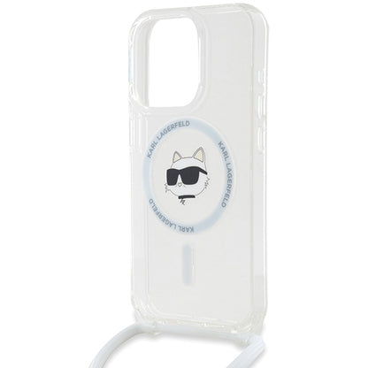 MagSafe Case for Apple iPhone 14 Pro, Karl Lagerfeld, IML Crossbody Choupette's Head with Strap, Transparent