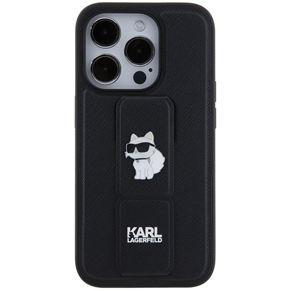 MagSafe Case for Apple iPhone 14 Pro, Karl Lagerfeld, Saffiano Gripstand Choupette, Black