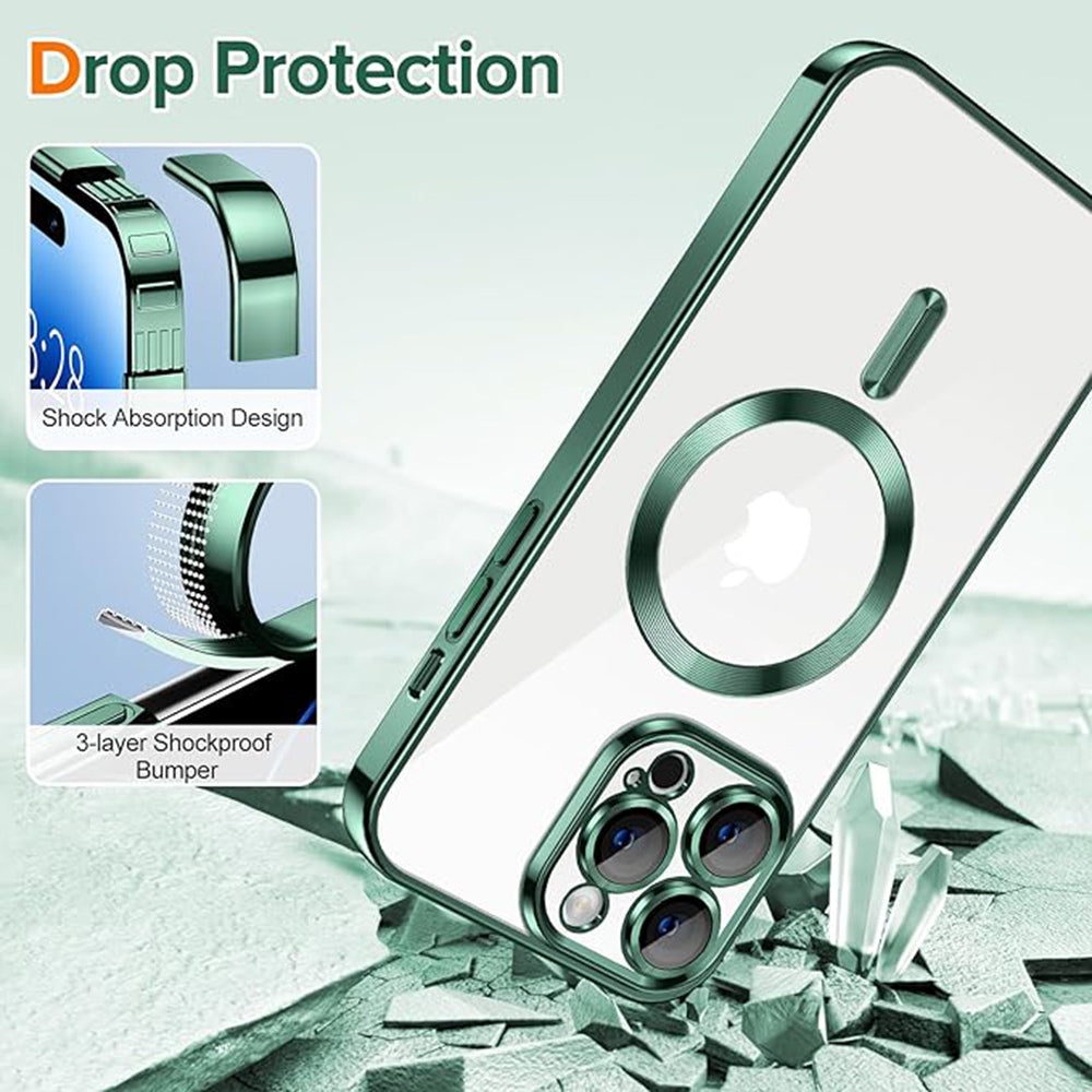 MagSafe Case for Apple iPhone 14 Pro Max, Techsuit, Luxury Crystal, Dark Green
