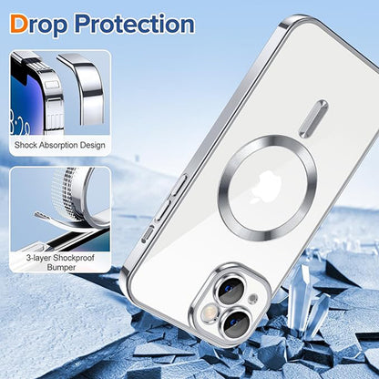 MagSafe Case for Apple iPhone 14, Techsuit, Luxury Crystal, Silver