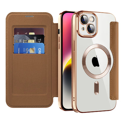 MagSafe Case for Apple iPhone 14, Techsuit, SmartMag Book, Brown