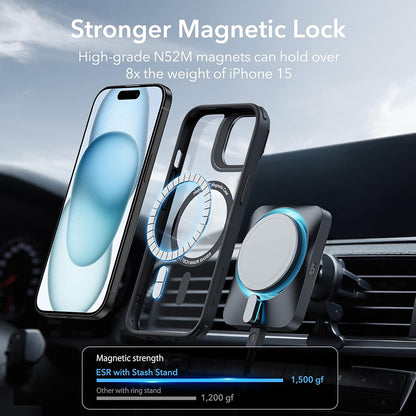MagSafe Case for Apple iPhone 15, ESR, Classic Hybrid Kickstand, Transparent Black
