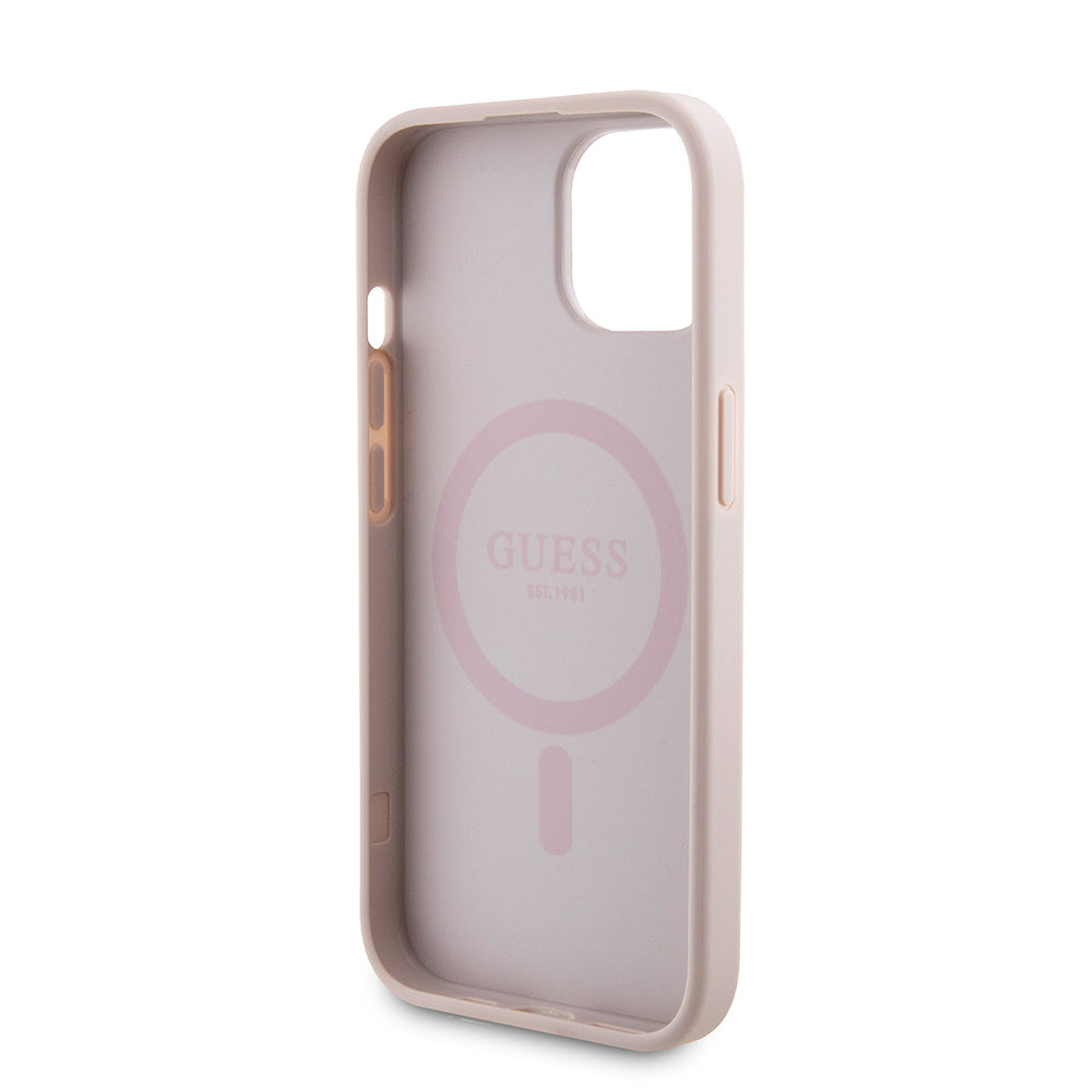 MagSafe Case for Apple iPhone 15, Guess, Powerbank 4G Metal Logo, Pink