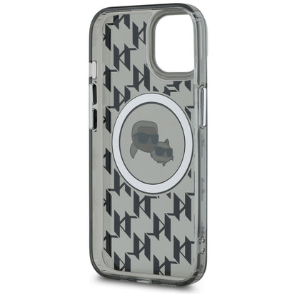 MagSafe Case for Apple iPhone 15, Karl Lagerfeld, IML Monogram Karl & Choupette's Heads, Black