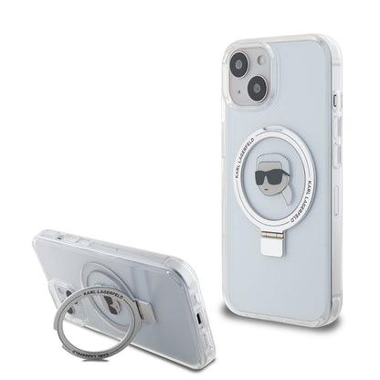 MagSafe Case for Apple iPhone 15, Karl Lagerfeld, Ring Stand Karl's Head, White