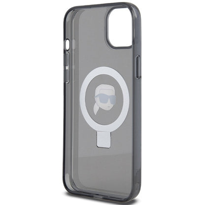 MagSafe Case for Apple iPhone 15, Karl Lagerfeld, Ring Stand Karl's Head, Black
