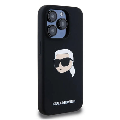 MagSafe Case for Apple iPhone 15, Karl Lagerfeld, Silicone Karl's Head, Black