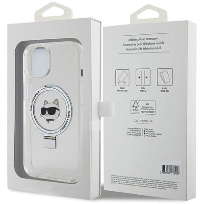MagSafe Case for Apple iPhone 15 Plus / 14 Plus, Karl Lagerfeld, Ring Stand Choupette's Head, White