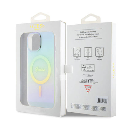 MagSafe Case for Apple iPhone 15 Plus, Guess, IML Iridescent, Turquoise