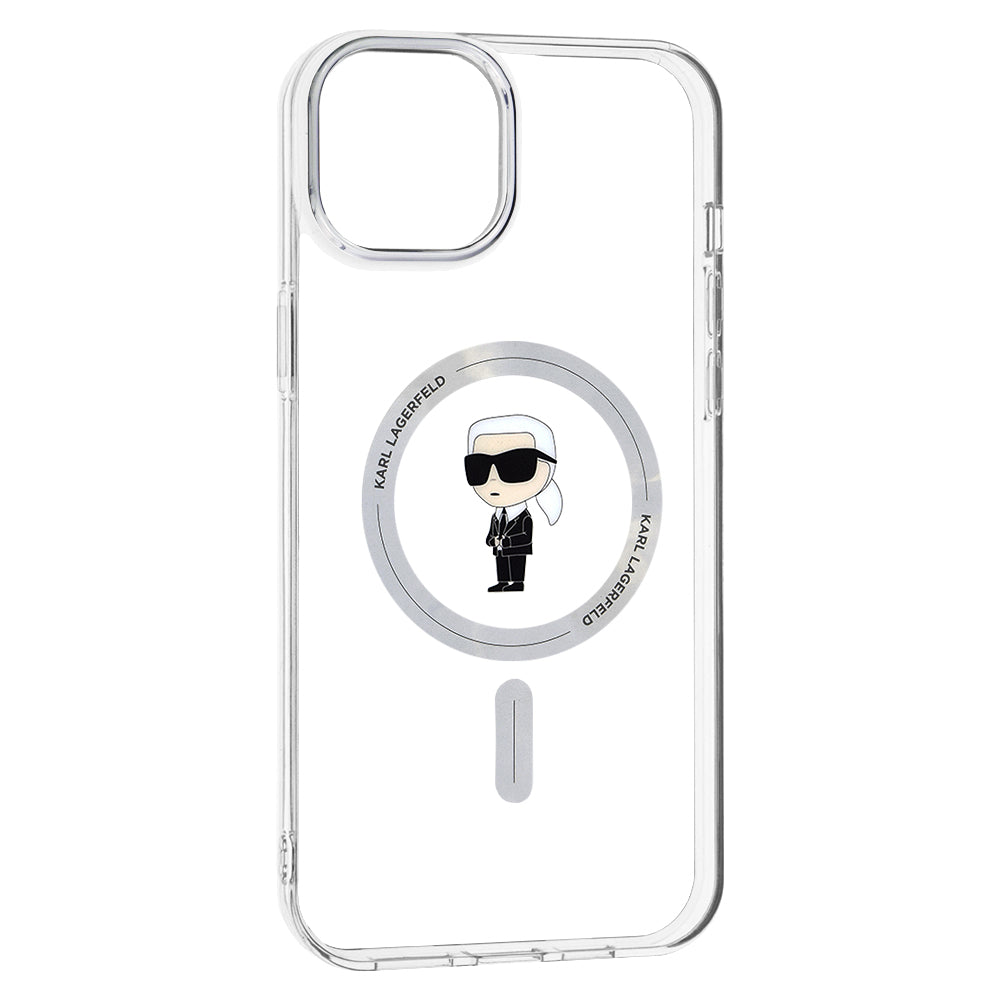 MagSafe Case for Apple iPhone 15 Plus, Karl Lagerfeld, IML Ikonik Karl, Transparent