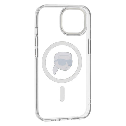 MagSafe Case for Apple iPhone 15 Plus, Karl Lagerfeld, IML Metal Karl's Head, White