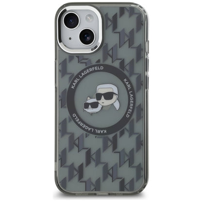 MagSafe Case for Apple iPhone 15 Plus, Karl Lagerfeld, IML Monogram Karl & Choupette's Heads, Black